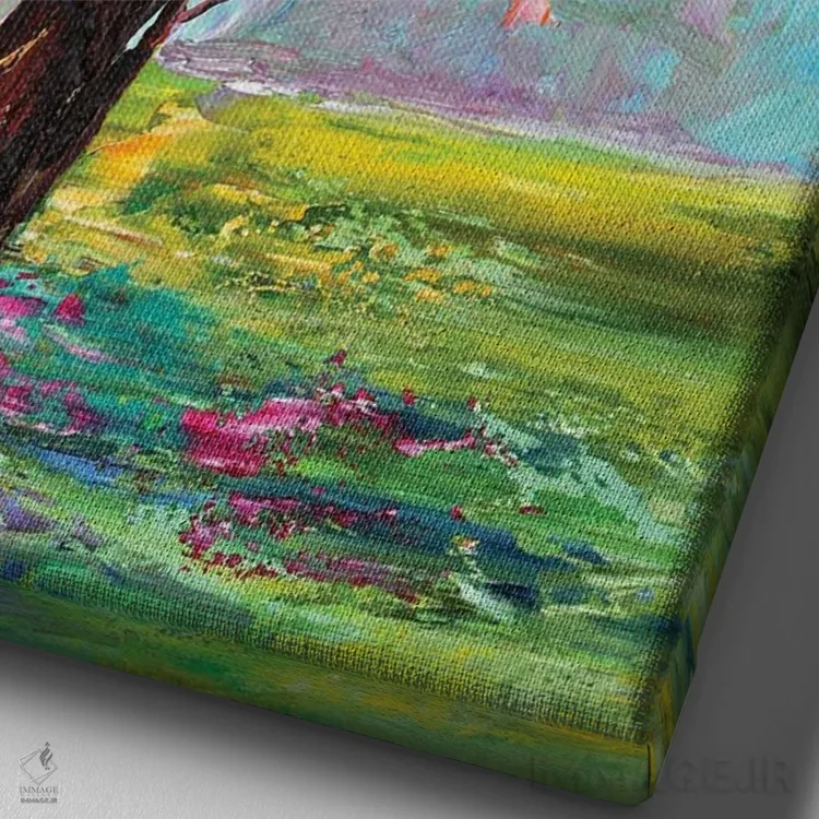 تابلو دکوراتیو درخت بهاری اثر کارن تارلتون - نمای نزدیک بافت بوم