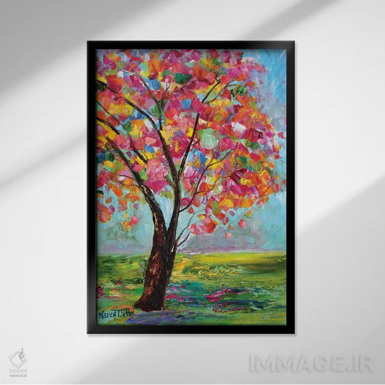 تابلو دکوراتیو درخت بهاری اثر کارن تارلتون - نمای قابدار مشکی