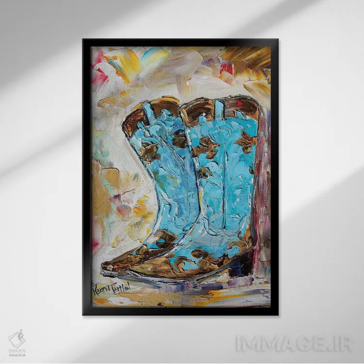 تابلو دکوراتیو چکمه های گاوچرانی اثر کارن تارلتون - نمای قابدار مشکی