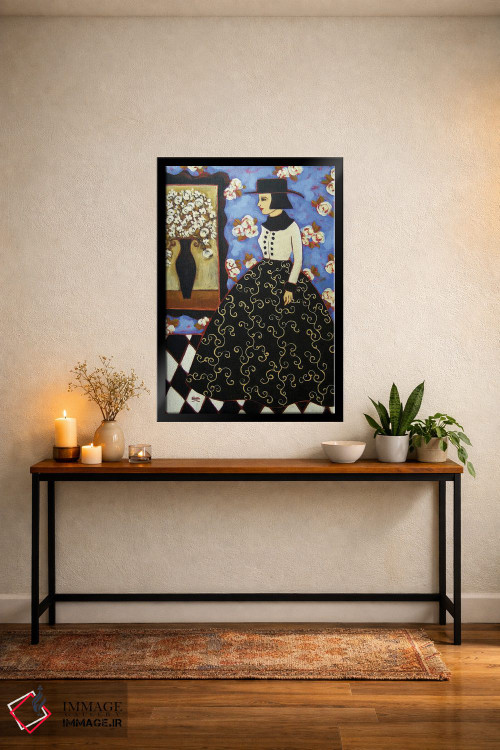 تابلو دکوراتیو زن با گل های رز سفید اثر کارن ریگر - D5B