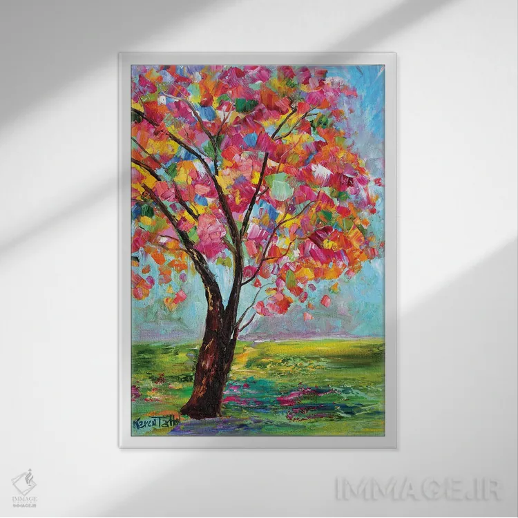 تابلو دکوراتیو درخت بهاری اثر کارن تارلتون - نمای قابدار سفید