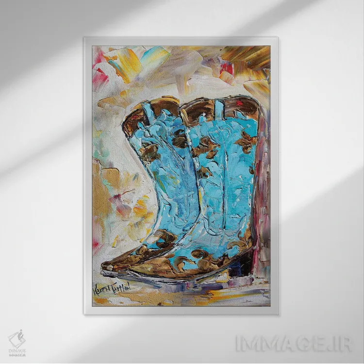 تابلو دکوراتیو چکمه های گاوچرانی اثر کارن تارلتون - نمای قابدار سفید