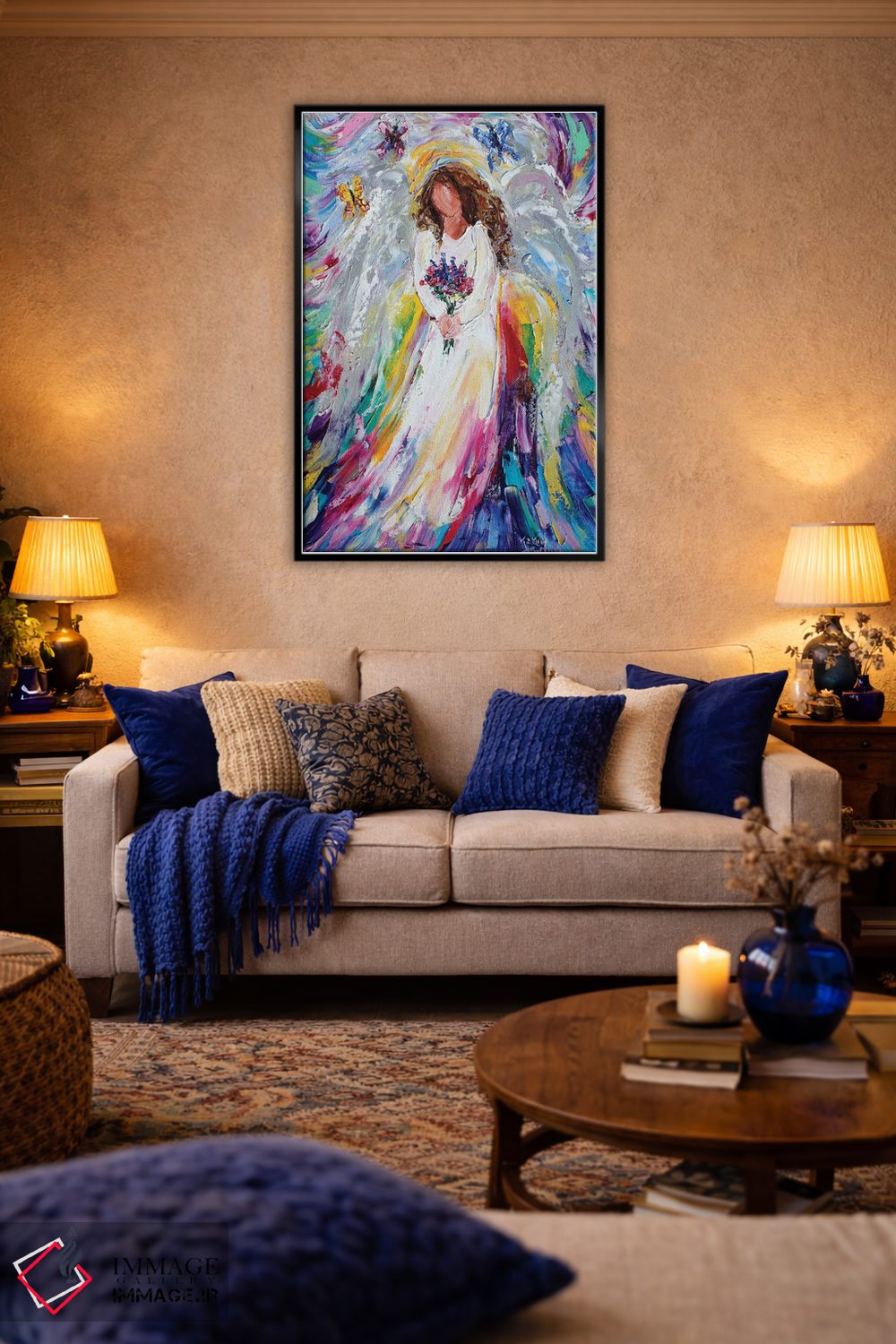 تابلو دکوراتیو فرشته بهاری با گل های وحشی و پروانه ها اثر کارن تارلتون - D4B