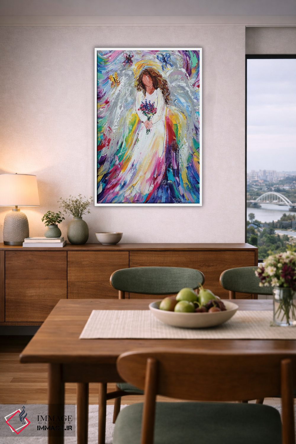 تابلو دکوراتیو فرشته بهاری با گل های وحشی و پروانه ها اثر کارن تارلتون - D6W