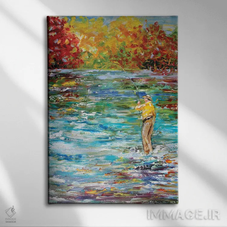 تابلو دکوراتیو ماهیگیری با پر اثر کارن تارلتون - نمای روبهرو روی دیوار