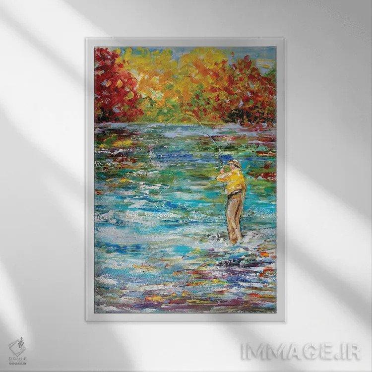 تابلو دکوراتیو ماهیگیری با پر اثر کارن تارلتون - نمای قابدار سفید