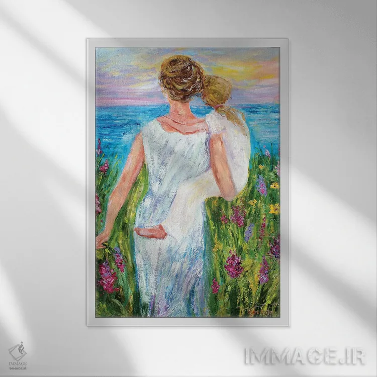 تابلو دکوراتیو مادر و دختر اثر کارن تارلتون - نمای قابدار سفید