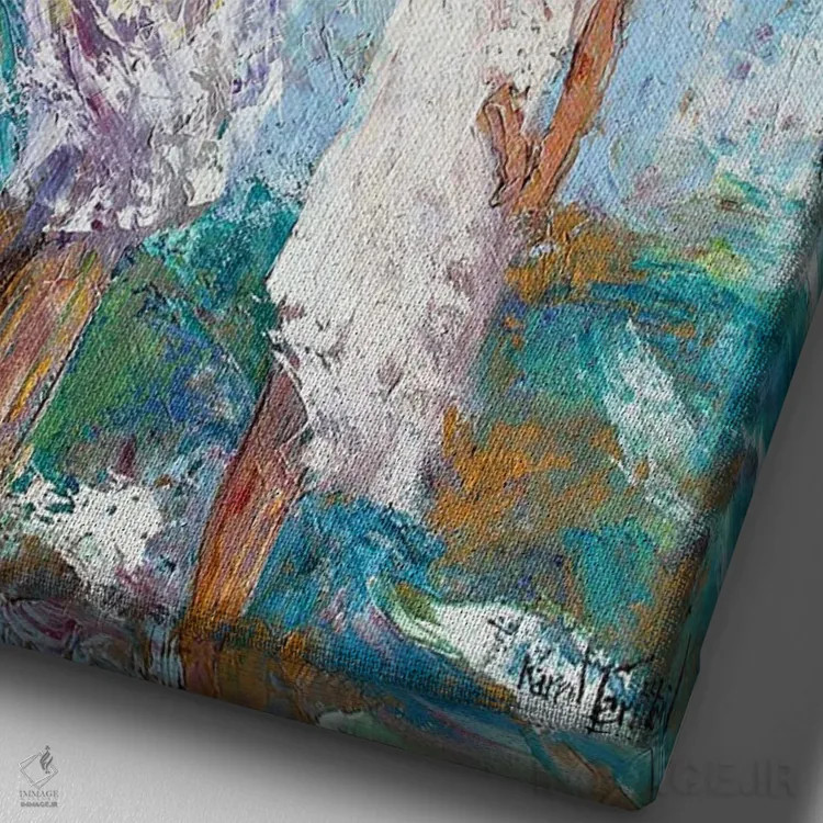 تابلو دکوراتیو مادر و کودک در ساحل اثر کارن تارلتون - نمای نزدیک بافت بوم