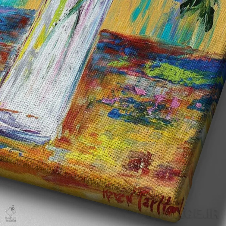 تابلو دکوراتیو گل های روزمره اثر کارن تارلتون - نمای نزدیک بافت بوم