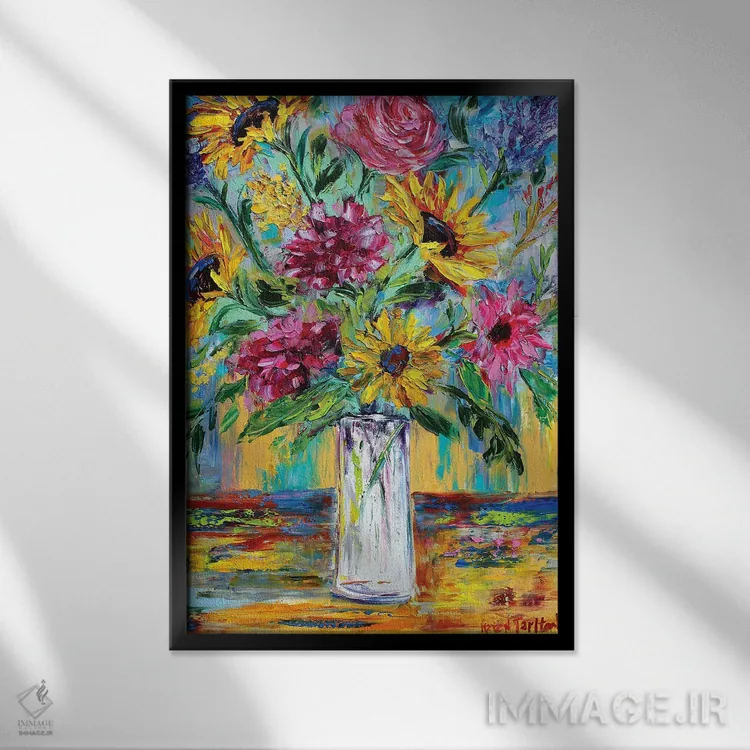 تابلو دکوراتیو گل های روزمره اثر کارن تارلتون - نمای قابدار مشکی