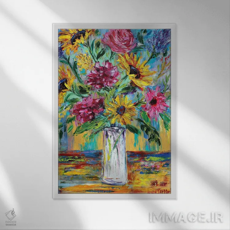 تابلو دکوراتیو گل های روزمره اثر کارن تارلتون - نمای قابدار سفید