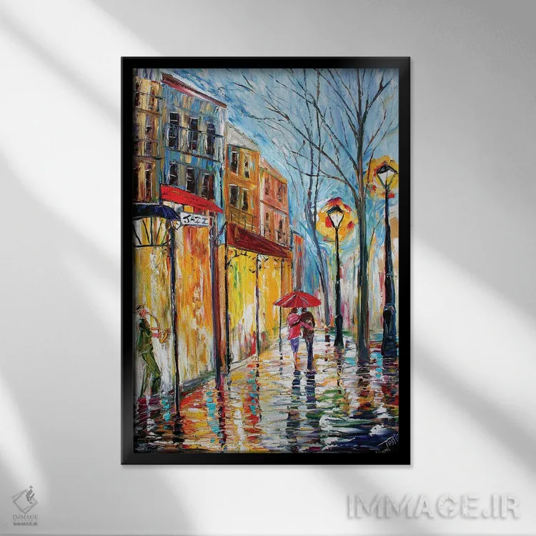 تابلو دکوراتیو باران عصر نیواورلئان اثر کارن تارلتون - نمای قابدار مشکی