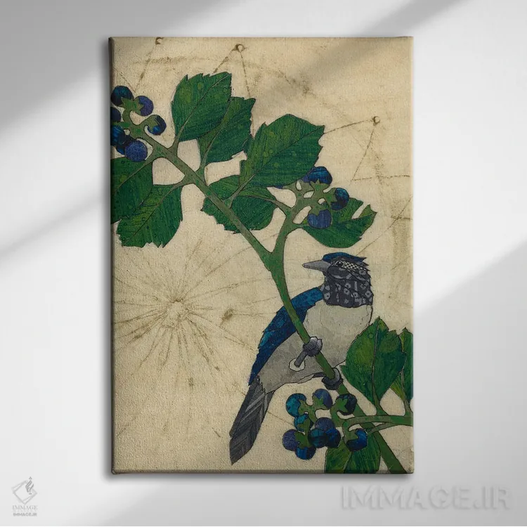 تابلو دکوراتیو پرنده پاییزی اثر کارن سیکیه - نمای روبهرو روی دیوار