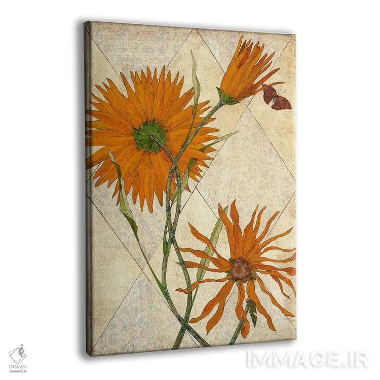 تابلو دکوراتیو بابونه های نارنجی اثر کارن سیکیه - نمای پرسپکتیو محصول