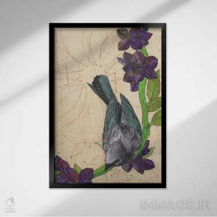 تابلو دکوراتیو پرنده سیاه اثر کارن سیکیه - نمای قابدار مشکی