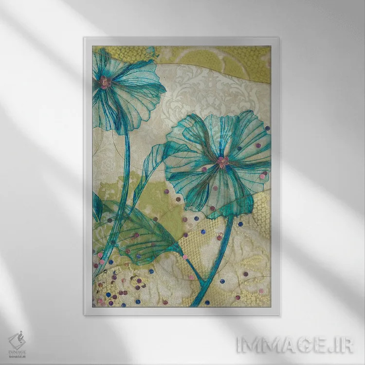 تابلو دکوراتیو گل آبی اثر کارن سیکیه - نمای قابدار سفید