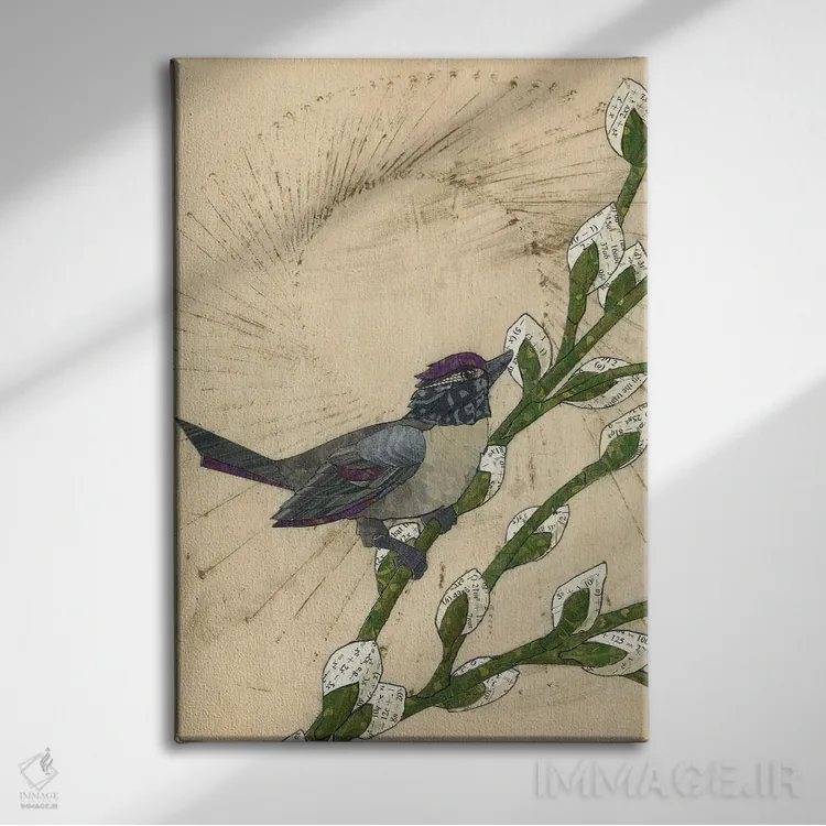 تابلو دکوراتیو پرنده بهاری اثر کارن سیکیه - نمای روبهرو روی دیوار