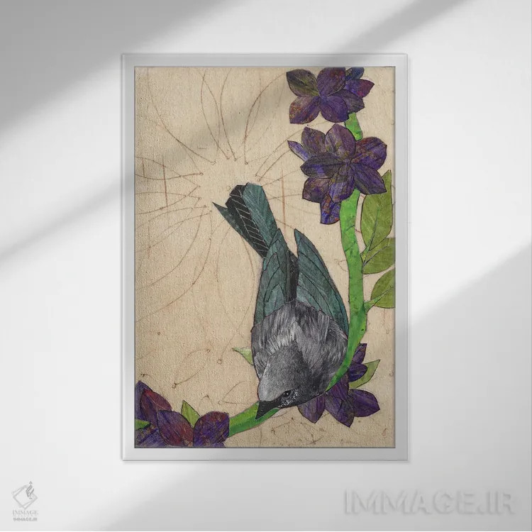 تابلو دکوراتیو پرنده سیاه اثر کارن سیکیه - نمای قابدار سفید
