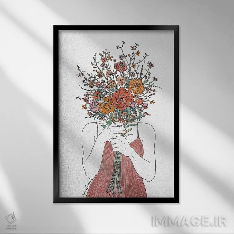 تابلو دکوراتیو چهره گلی اثر کاری سلون - نمای قابدار مشکی
