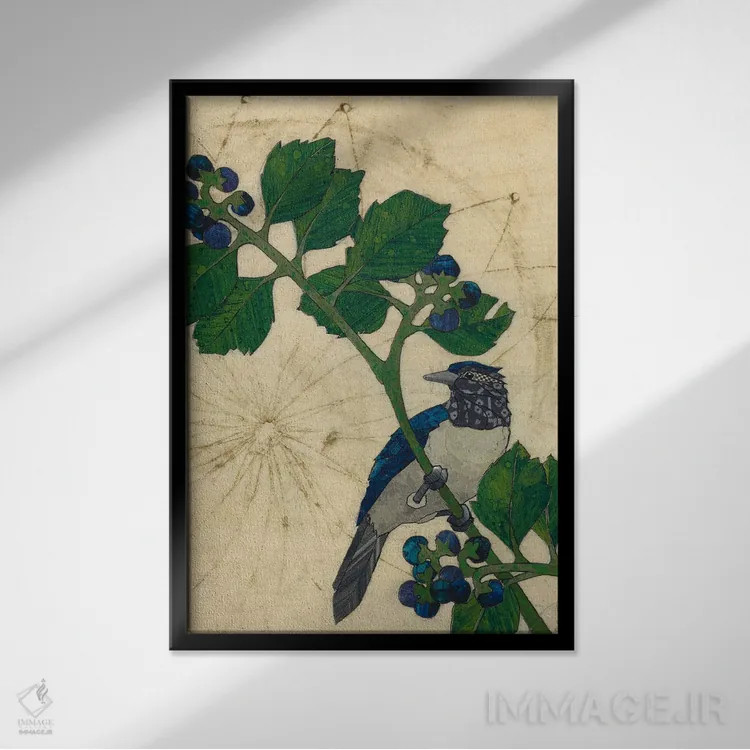 تابلو دکوراتیو پرنده پاییزی اثر کارن سیکیه - نمای قابدار مشکی