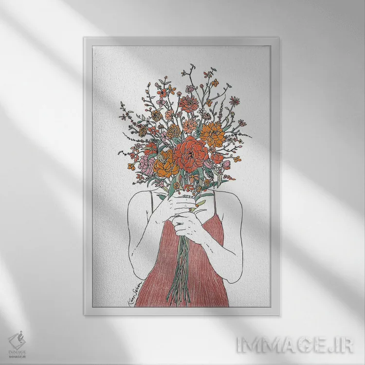 تابلو دکوراتیو چهره گلی اثر کاری سلون - نمای قابدار سفید