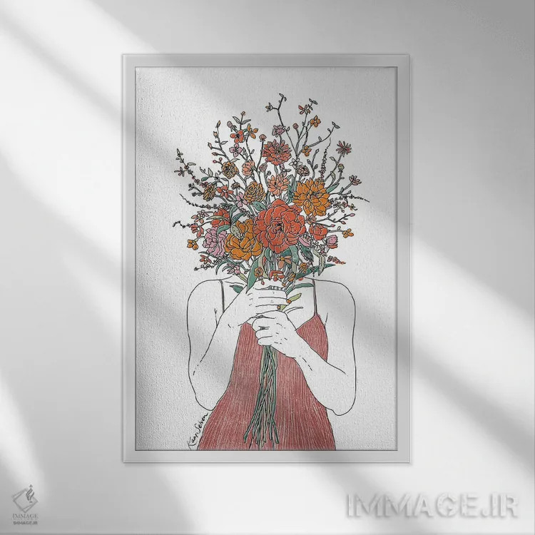 تابلو دکوراتیو چهره گلی اثر کاری سلون - نمای قابدار سفید