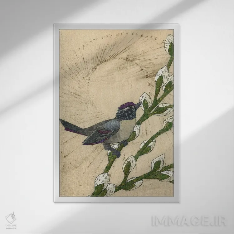 تابلو دکوراتیو پرنده بهاری اثر کارن سیکیه - نمای قابدار سفید