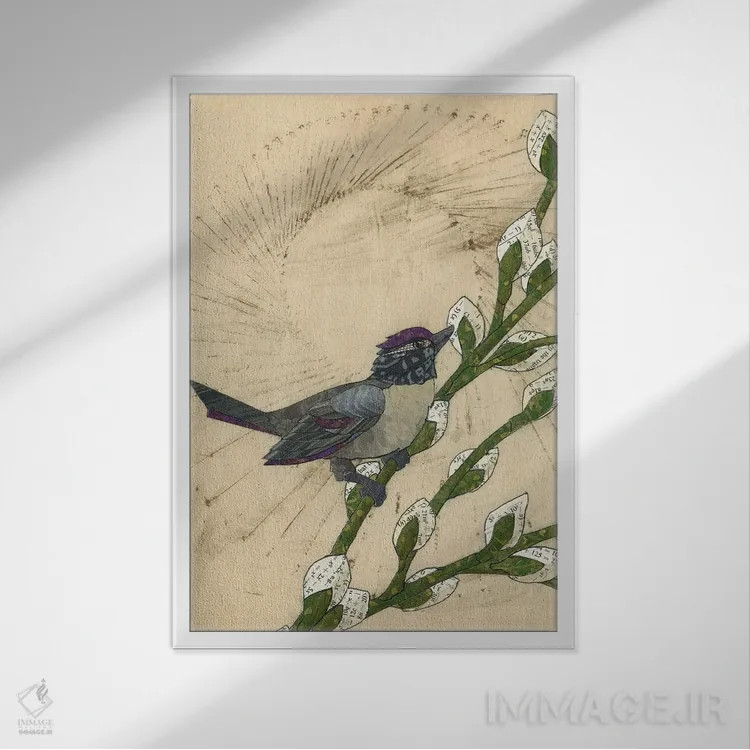 تابلو دکوراتیو پرنده بهاری اثر کارن سیکیه - نمای قابدار سفید