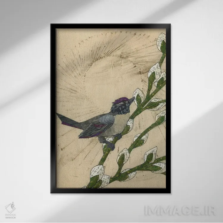 تابلو دکوراتیو پرنده بهاری اثر کارن سیکیه - نمای قابدار مشکی