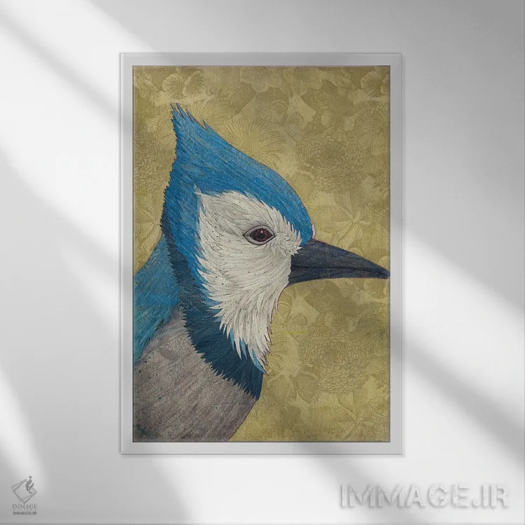 تابلو دکوراتیو جین آبی اثر کارن سیکیه - نمای قابدار سفید