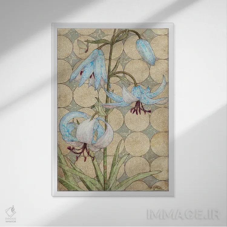 تابلو دکوراتیو سوسن ببری اثر کارن سیکیه - نمای قابدار سفید