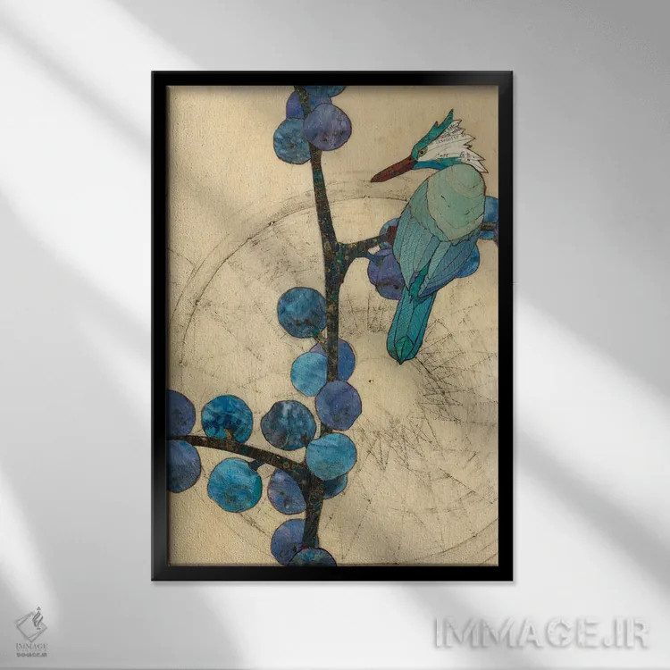 تابلو دکوراتیو پرنده زمستانی اثر کارن سیکیه - نمای قابدار مشکی