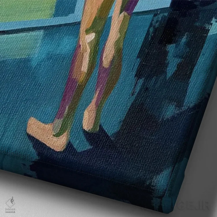 تابلو دکوراتیو استخر در ساعت ۳ بعدازظهر اثر کسنیا رای - نمای نزدیک بافت بوم