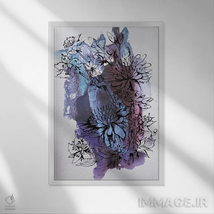 تابلو انتزاعی گل ها اثر کاترینا بورتسووا - نمای قابدار سفید