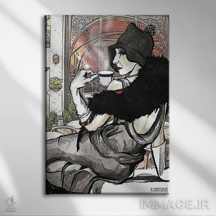 تابلو دکوراتیو فنجان قهوه اثر کاترینا بورتسووا - نمای روبهرو روی دیوار