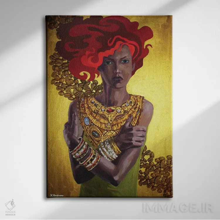 تابلو دکوراتیو قهوه طلایی اثر کاترینا بورتسووا - نمای روبهرو روی دیوار