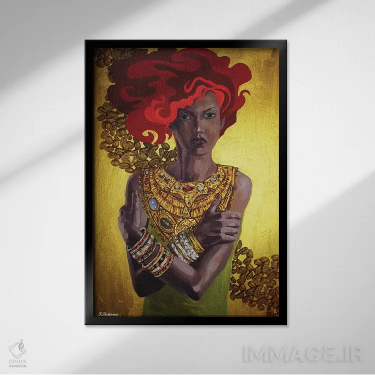 تابلو دکوراتیو قهوه طلایی اثر کاترینا بورتسووا - نمای قابدار مشکی