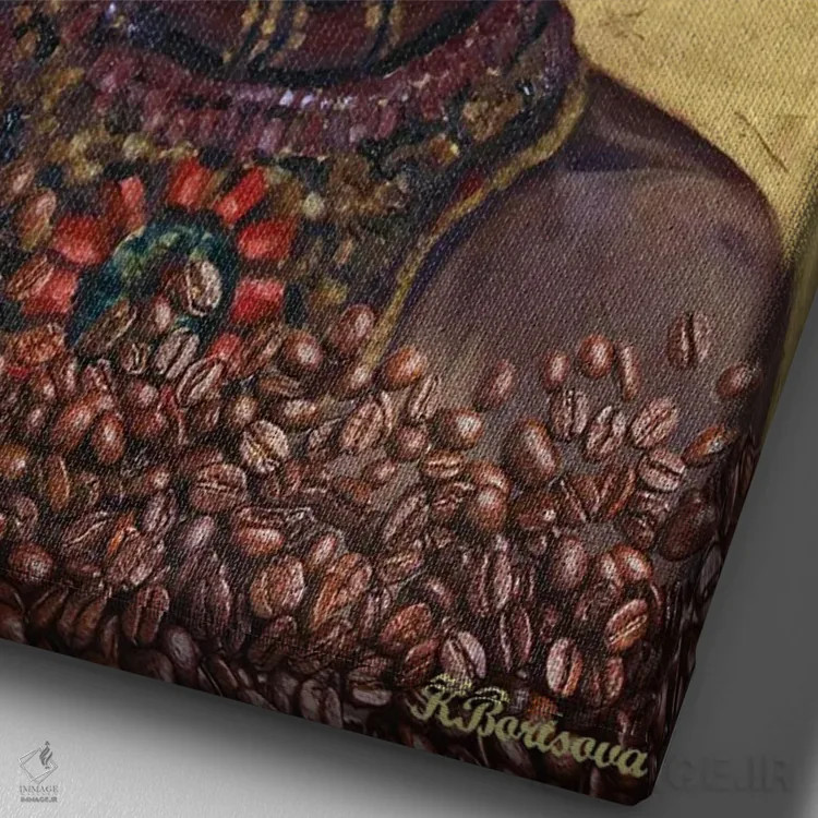 تابلو دکوراتیو ملکه قهوه اثر کاترینا بورتسووا - نمای نزدیک بافت بوم