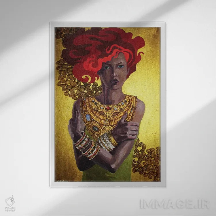 تابلو دکوراتیو قهوه طلایی اثر کاترینا بورتسووا - نمای قابدار سفید