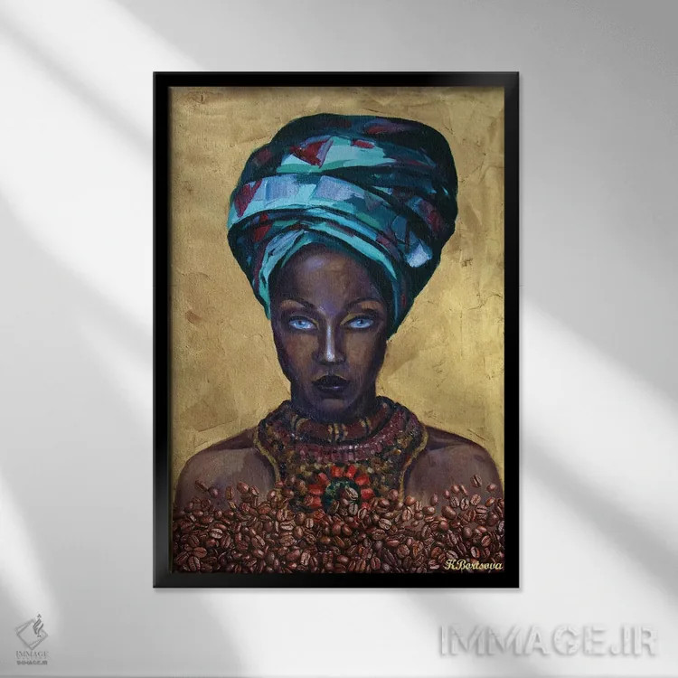 تابلو دکوراتیو ملکه قهوه اثر کاترینا بورتسووا - نمای قابدار مشکی