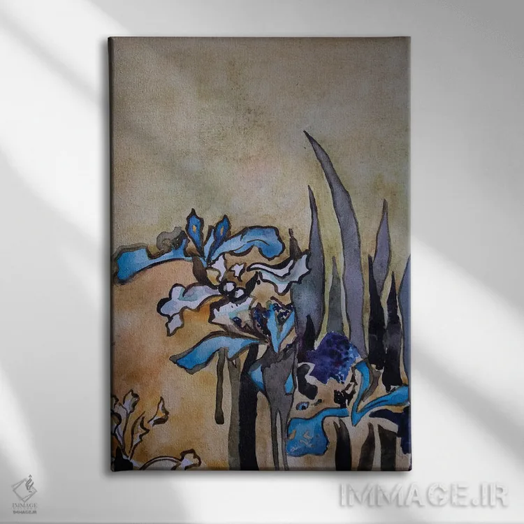 تابلو انتزاعی زنبق ها اثر کاترینا بورتسووا - نمای روبهرو روی دیوار