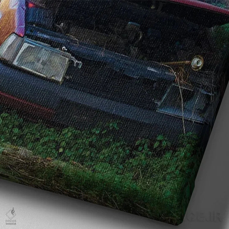 تابلو دکوراتیو ماشین قدیمی اثر کاترینا بورتسووا - نمای نزدیک بافت بوم