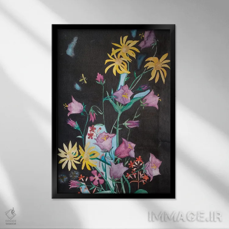 تابلو دکوراتیو گل های زیبای باغ اثر کاترینا بورتسووا - نمای قابدار مشکی