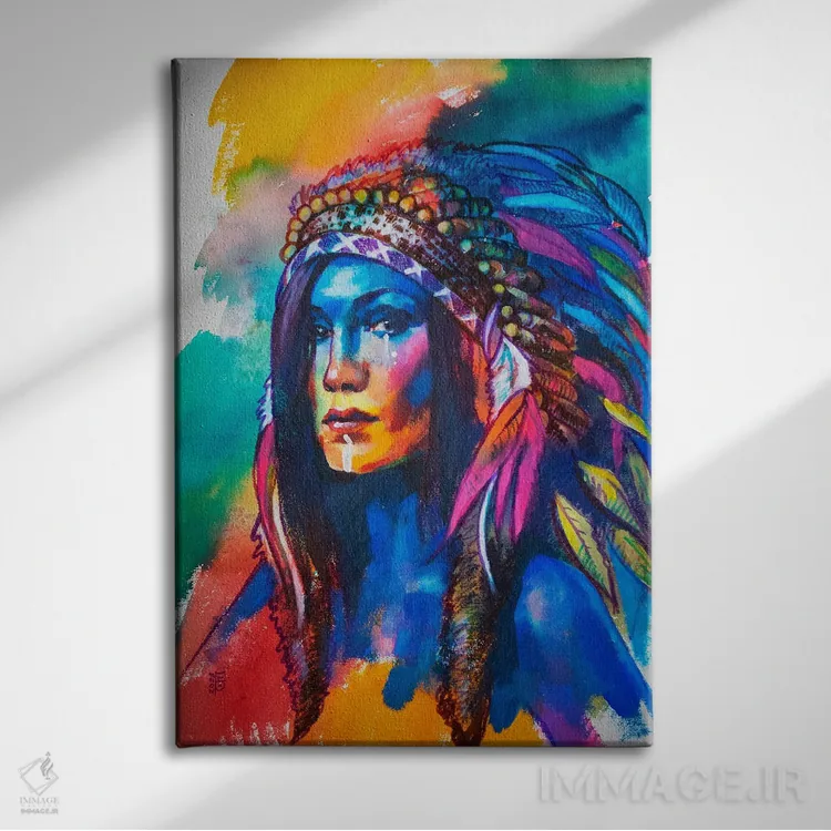 تابلو دکوراتیو دختر سرخ پوست اثر کاترینا بورتسووا - نمای روبهرو روی دیوار