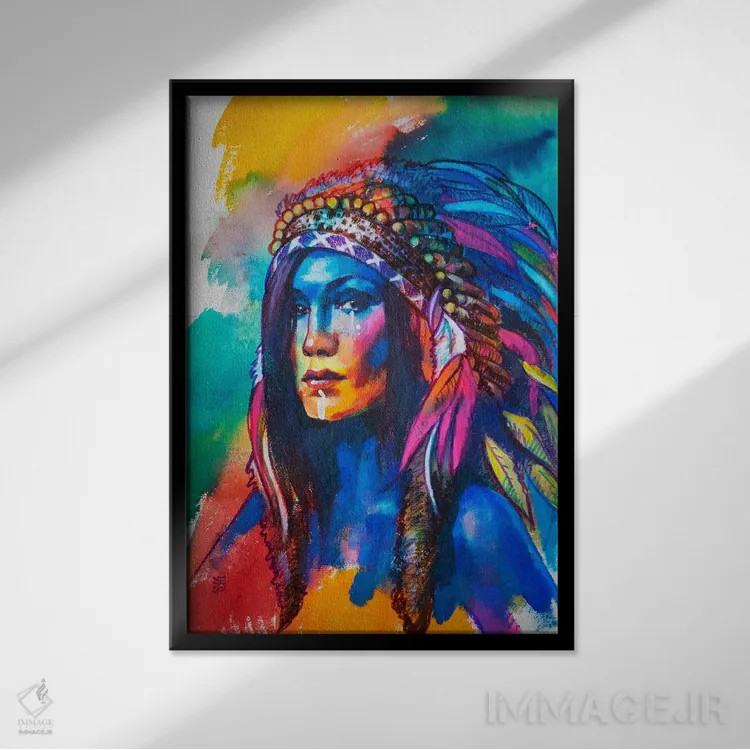 تابلو دکوراتیو دختر سرخ پوست اثر کاترینا بورتسووا - نمای قابدار مشکی