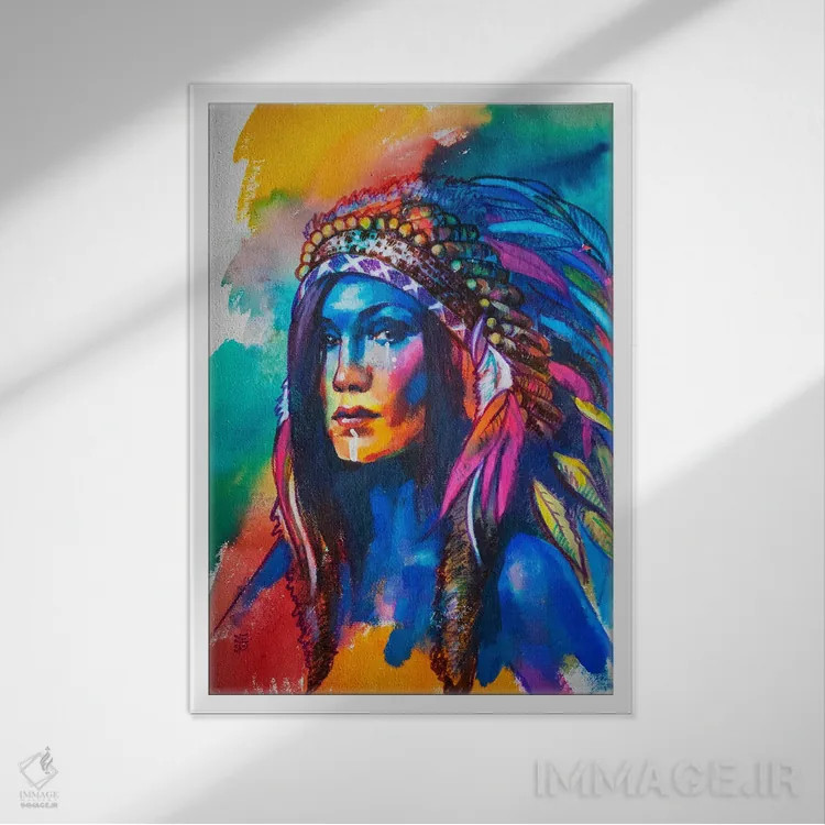 تابلو دکوراتیو دختر سرخ پوست اثر کاترینا بورتسووا - نمای قابدار سفید