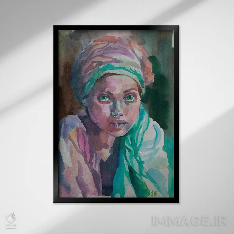 تابلو دکوراتیو دختر با شال اثر کاترینا بورتسووا - نمای قابدار مشکی