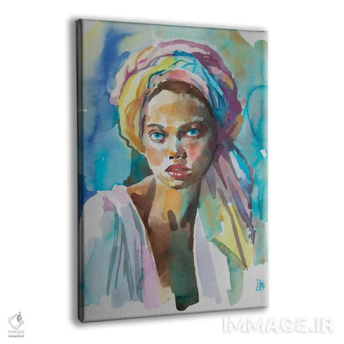 تابلو دکوراتیو دختر با عمامه رنگارنگ اثر کاترینا بورتسووا - نمای پرسپکتیو محصول