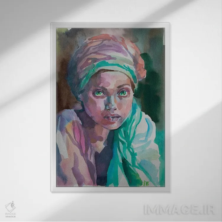 تابلو دکوراتیو دختر با شال اثر کاترینا بورتسووا - نمای قابدار سفید