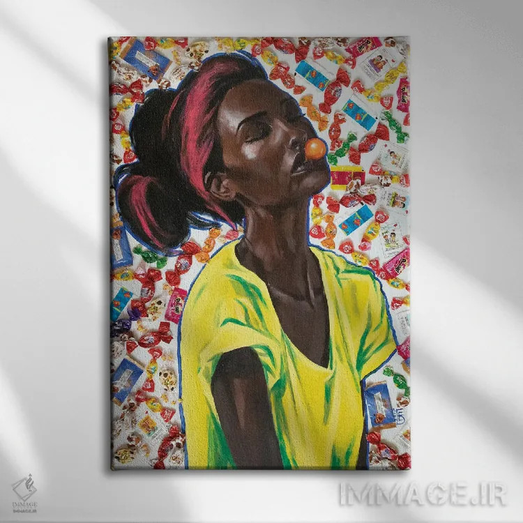 تابلو دکوراتیو عشق آدامسی اثر کاترینا بورتسووا - نمای روبهرو روی دیوار